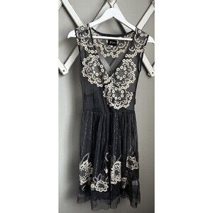 Biya by Johnny Was Women's XS Sheer Grey Mesh Dress Embroidered NO Liner *READ*